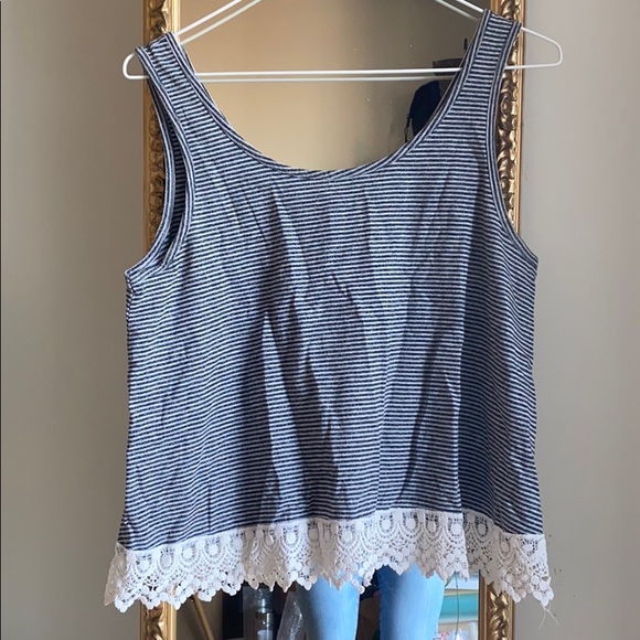 Striped Tank with Lace Detailing - Picture 1 of 6